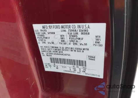 2004 Ford F-150 Fx4/Lariat/Xl/Xlt z USA, uszkodzony, nr VIN 1FTPX145X4NA34753